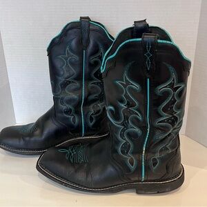 Justin Boots Black with Teal Accents Heeled Boots